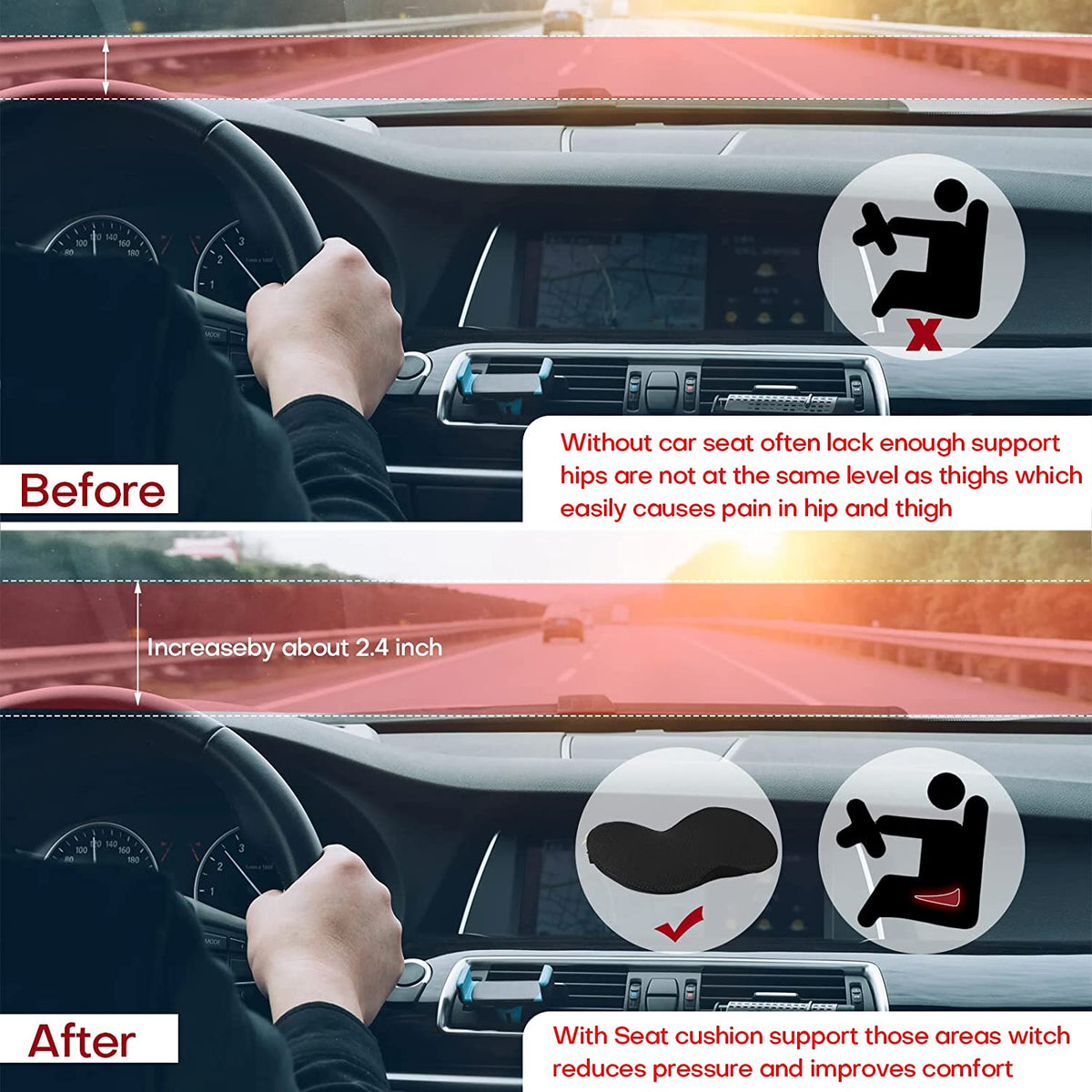 Car Seat Cushion with Memory Foam Support