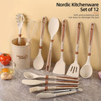 Silicone Kitchen Utensil Set with Wooden Handles