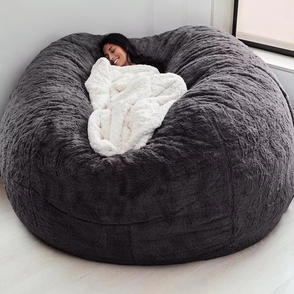 Großer 150 cm flauschiger Kunstfell-Sitzsack-Bezug – Lounge-Sofa (nur Bezug)