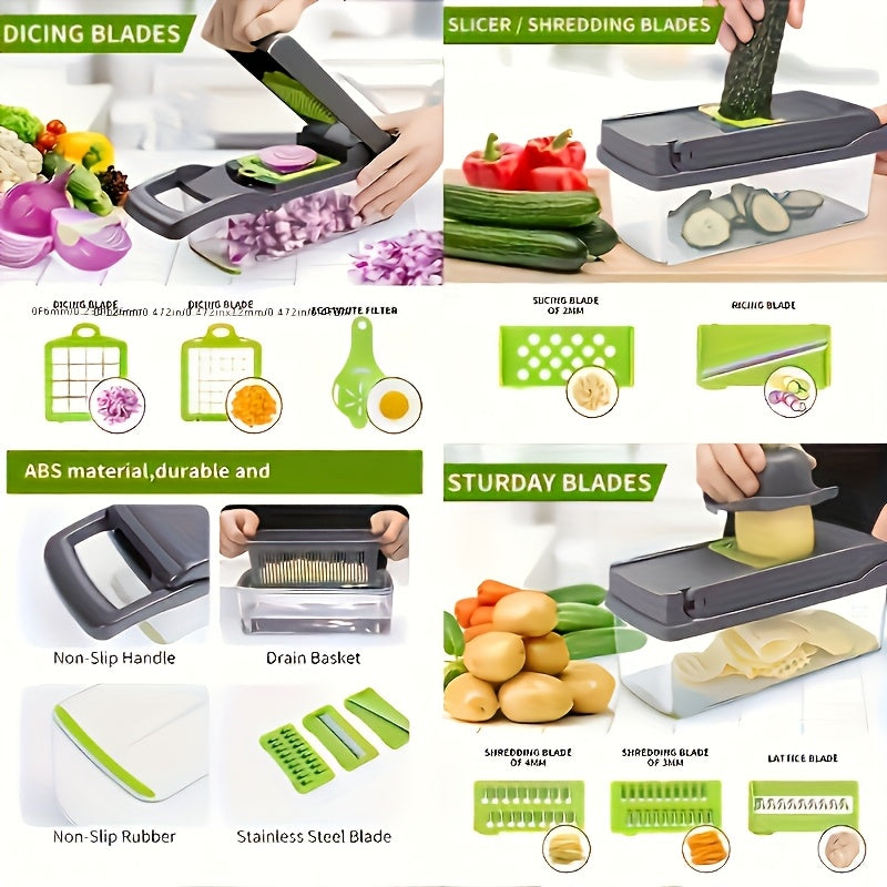 16-in-1 Multifunctional Vegetable Cutter with Catch Container