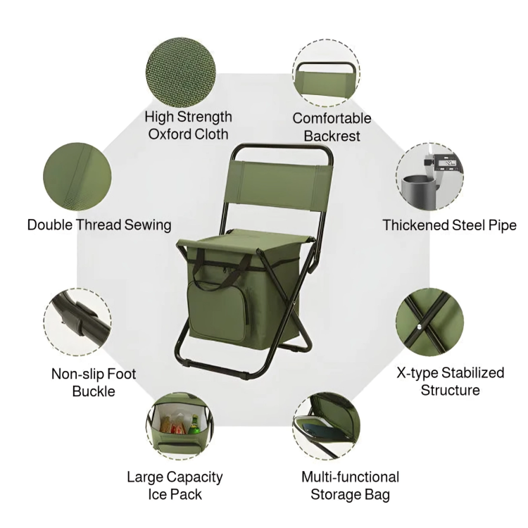 Portable Folding Outdoor Stool with Built-in Cooling Bag