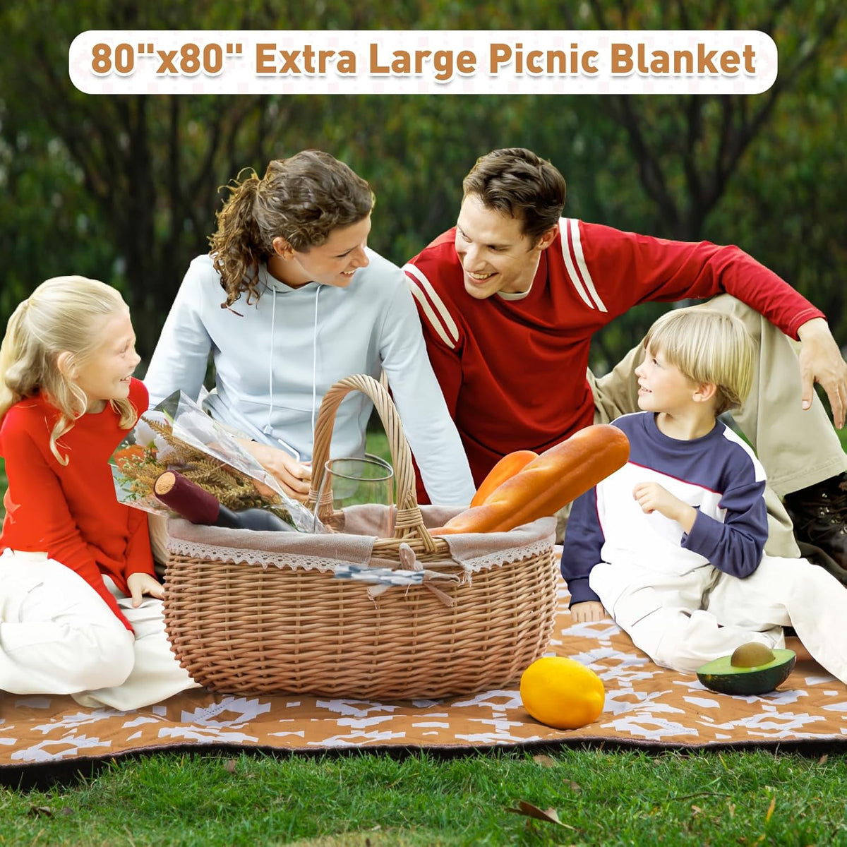 Extra große, wasserdichte Picknickdecke 200 × 200 cm mit 3 Lagen