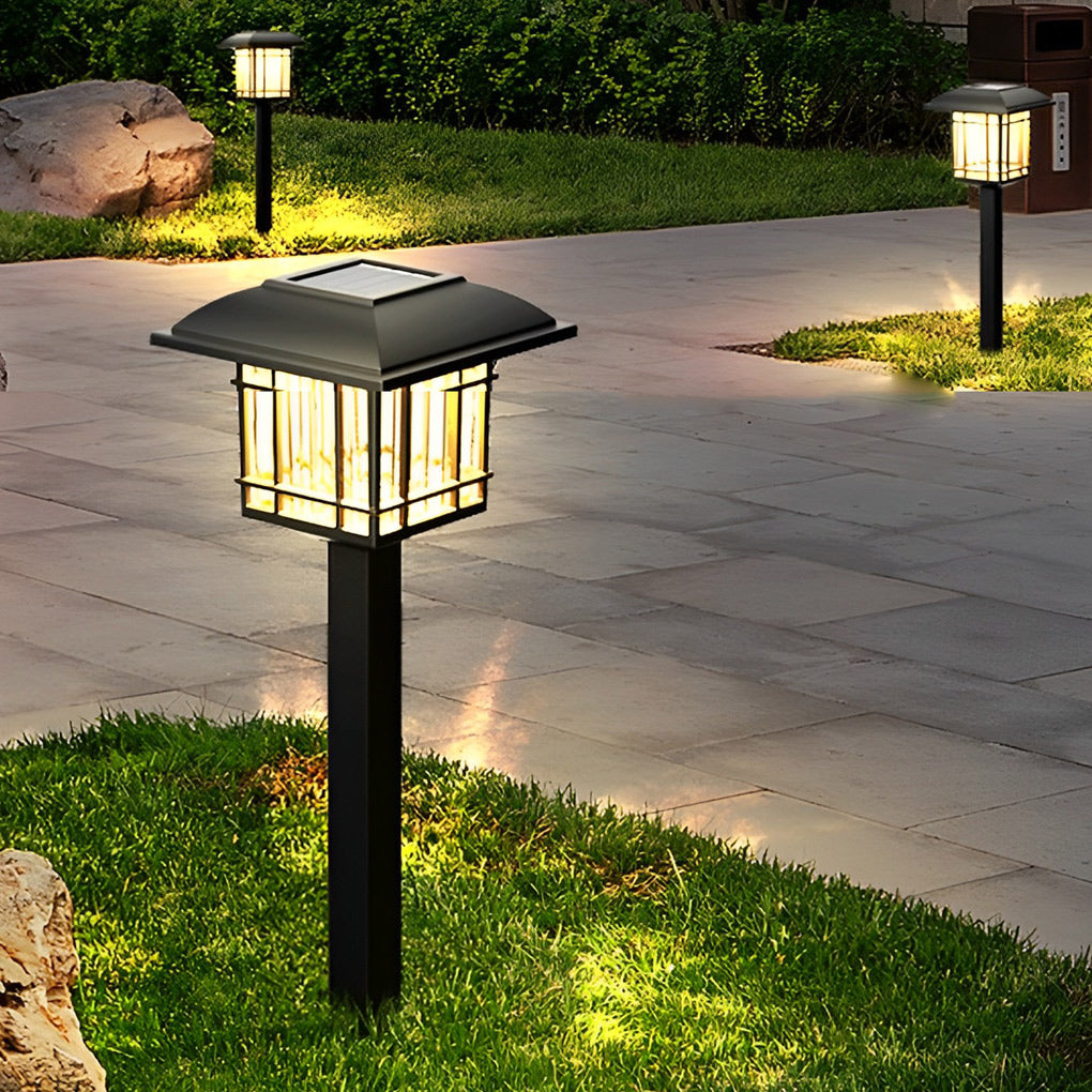 2er-Set Vintage quadratische, wasserdichte LED-Solar-Rasenleuchten