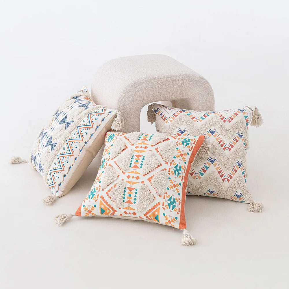 Boho Geometric Tufted Cushion Cover