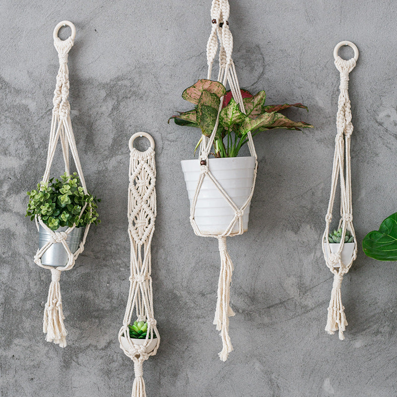 Boho-Makramee-Pflanzenhänger-Set mit handgeknüpften Quasten