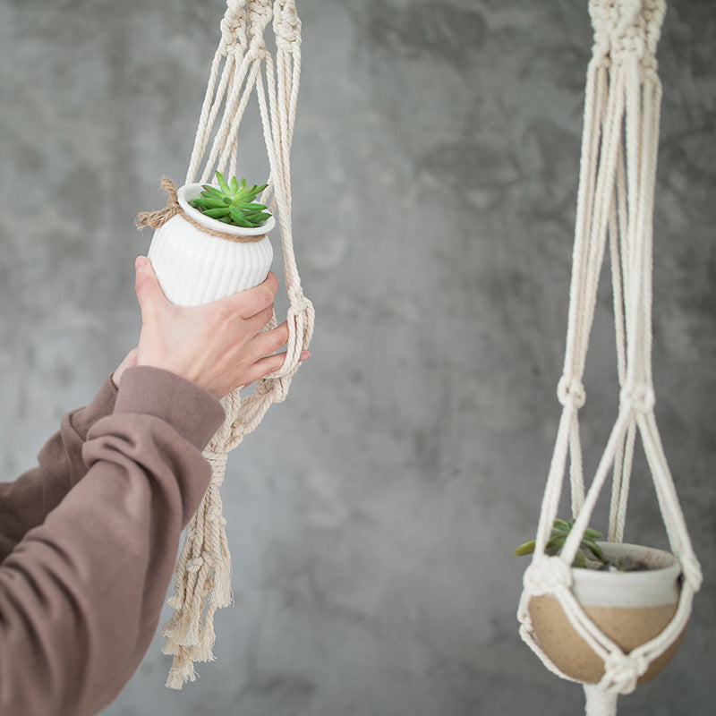 Boho-Makramee-Pflanzenhänger-Set mit handgeknüpften Quasten