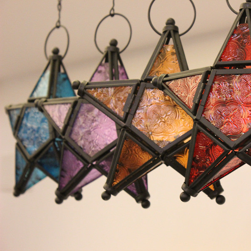 Moroccan-Inspired Stained Glass Star Hanging Lanterns