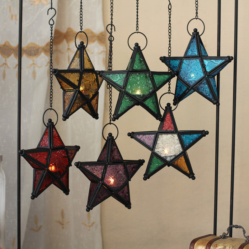 Moroccan-Inspired Stained Glass Star Hanging Lanterns