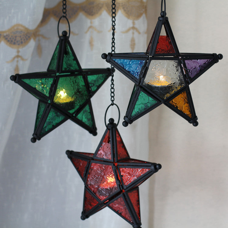 Moroccan-Inspired Stained Glass Star Hanging Lanterns