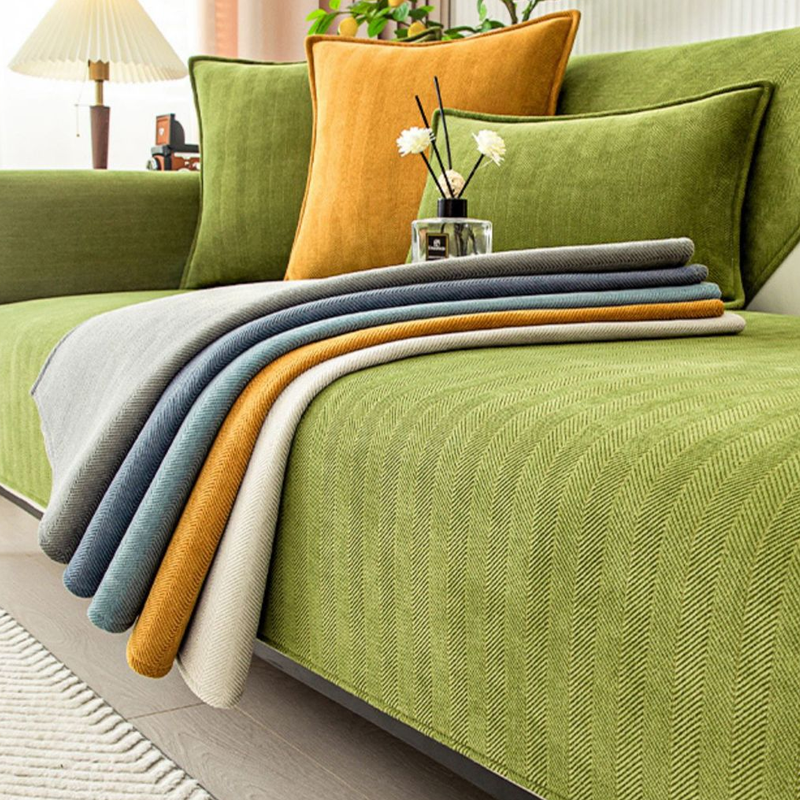 Wellen-Check Chenille-Stoff Sofabezug
