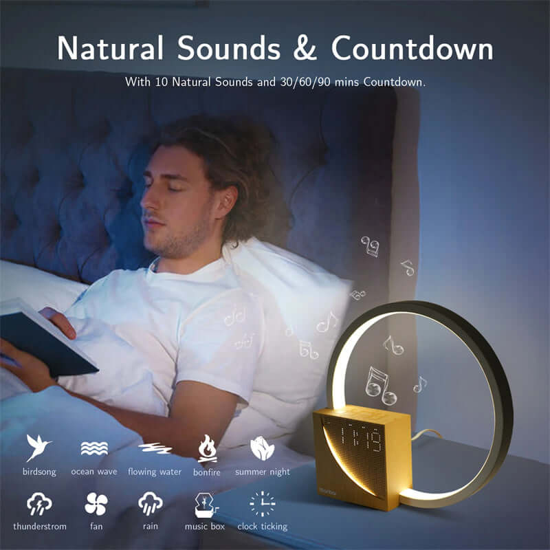 Nachttischlampe mit Touch-Steuerung, Naturgeräuschen und Wecker