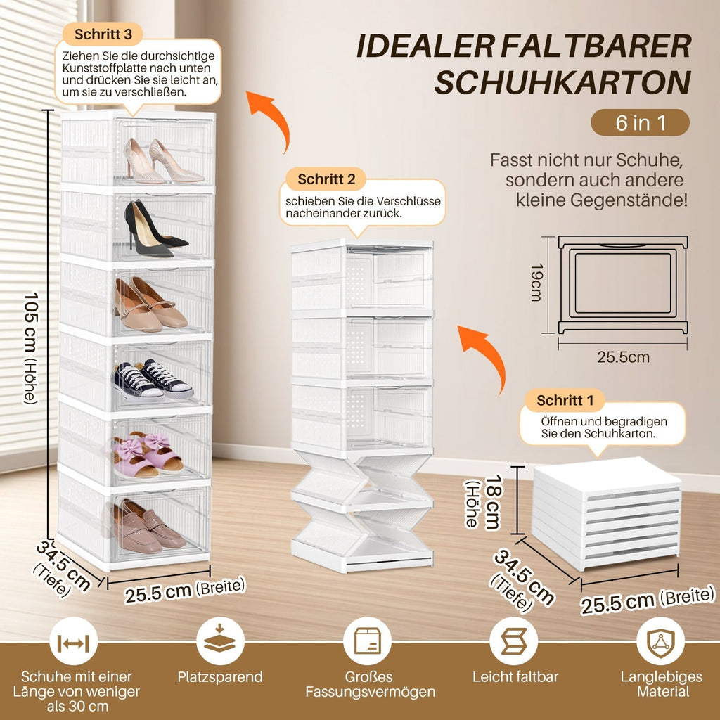 Stapelbare Schuhboxen, 6 Ebenen