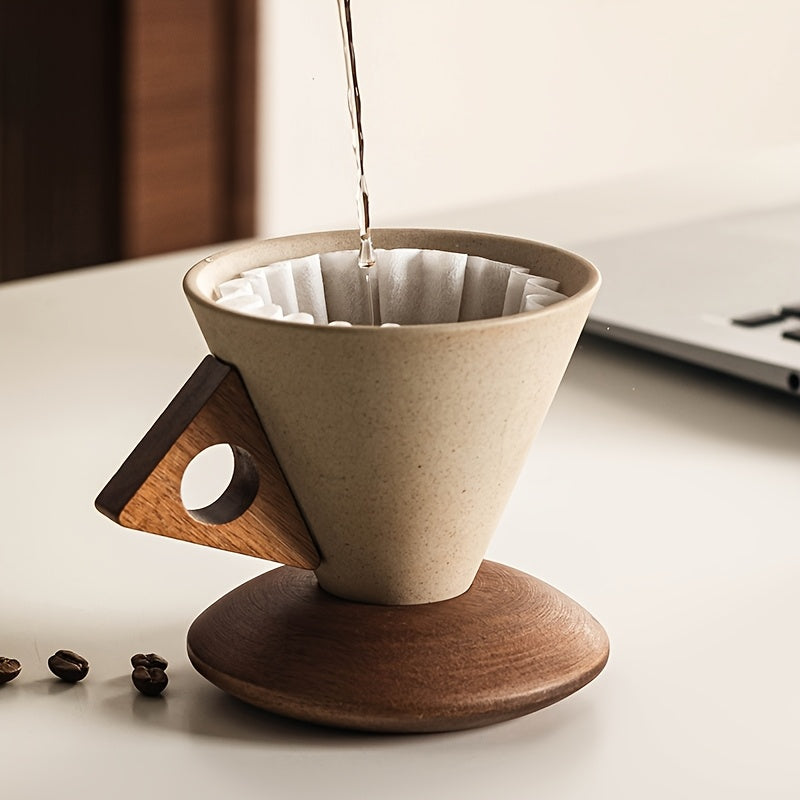 BaristaLuxe Keramik-Kaffeetasse 250ml – Handgefertigt mit Holzgriff und Untersetzer
