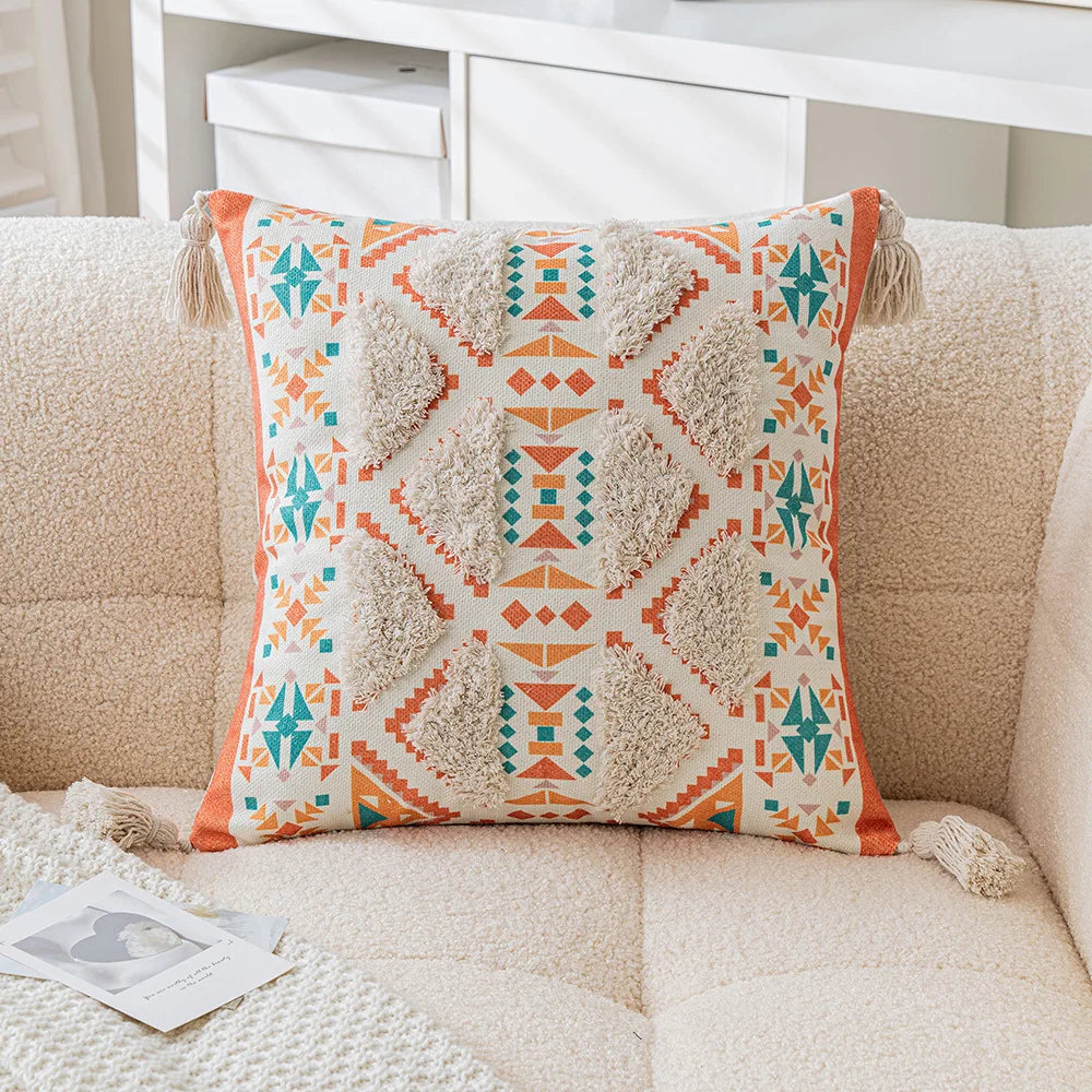 Boho Geometric Tufted Cushion Cover
