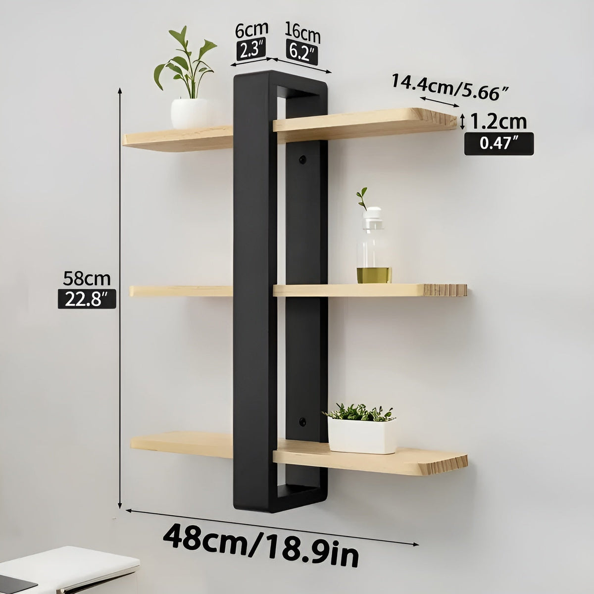 NordWood 3-Level Solid Pine Wall Shelf
