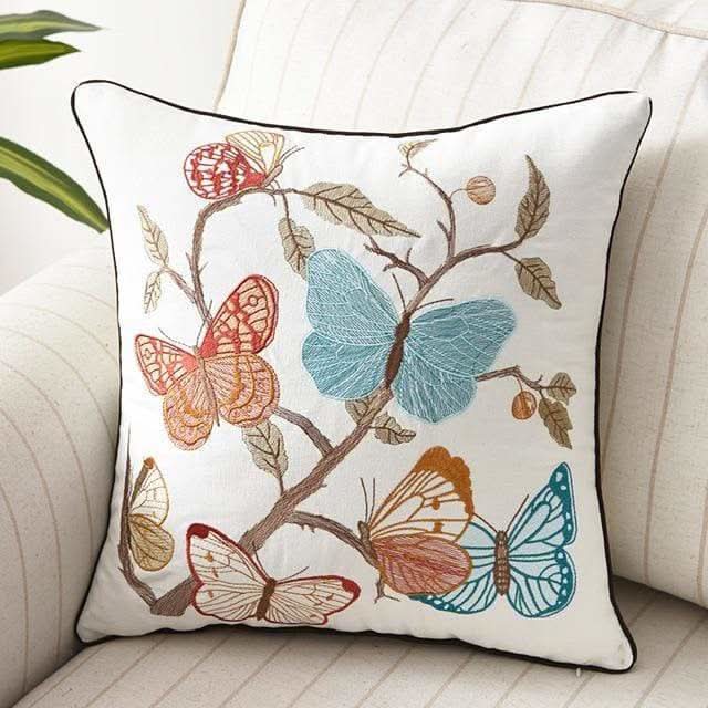 Country-Style Embroidered Cushion Cover 45x45 cm