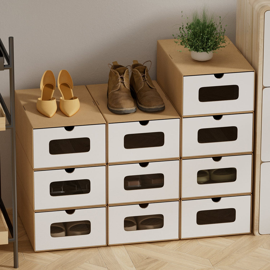 Cardboard Storage Boxes with Window & Drawer, 10-Piece Set