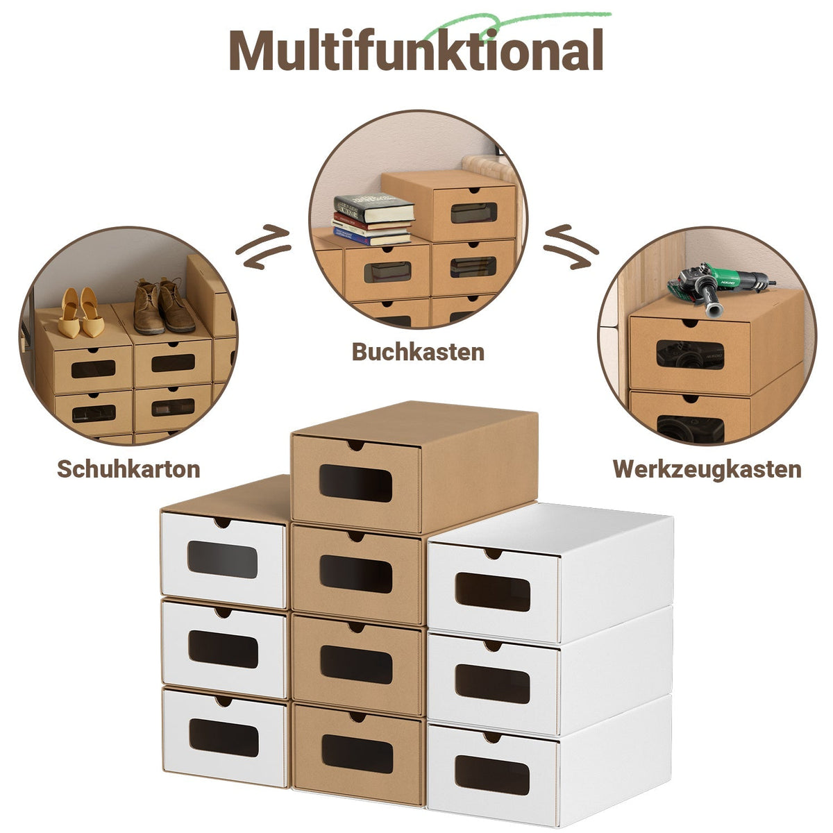 Cardboard Storage Boxes with Window & Drawer, 10-Piece Set