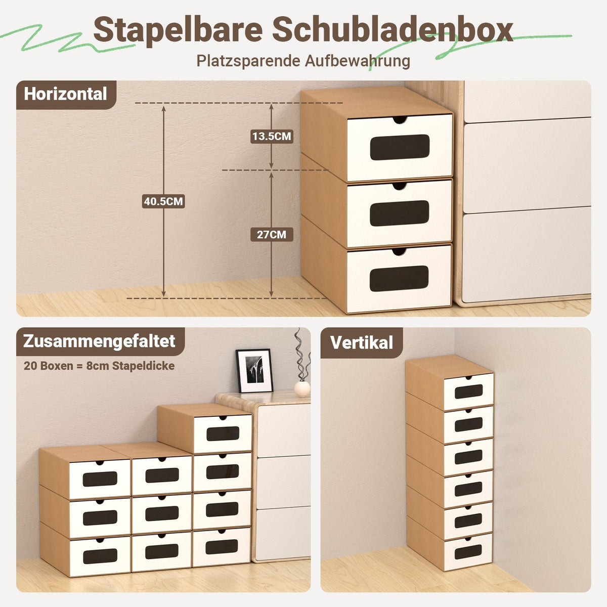 Cardboard Storage Boxes with Window & Drawer, 10-Piece Set