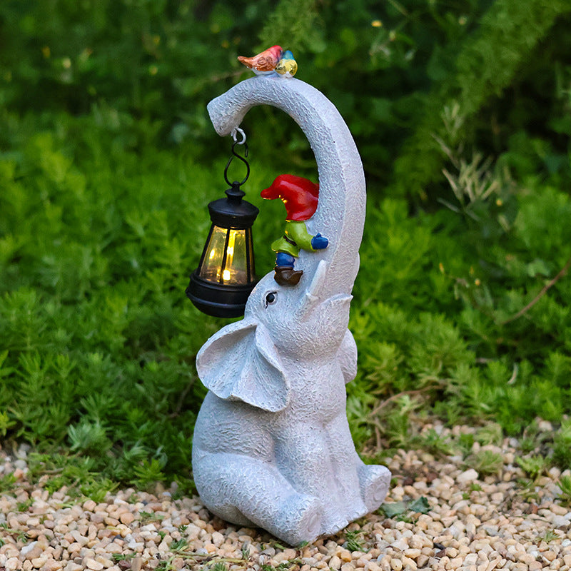 Moderne Solar-LED-Gartenleuchte in Elefanten-Optik