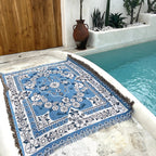 Blue Daisy Bloom Boho Travel Blanket