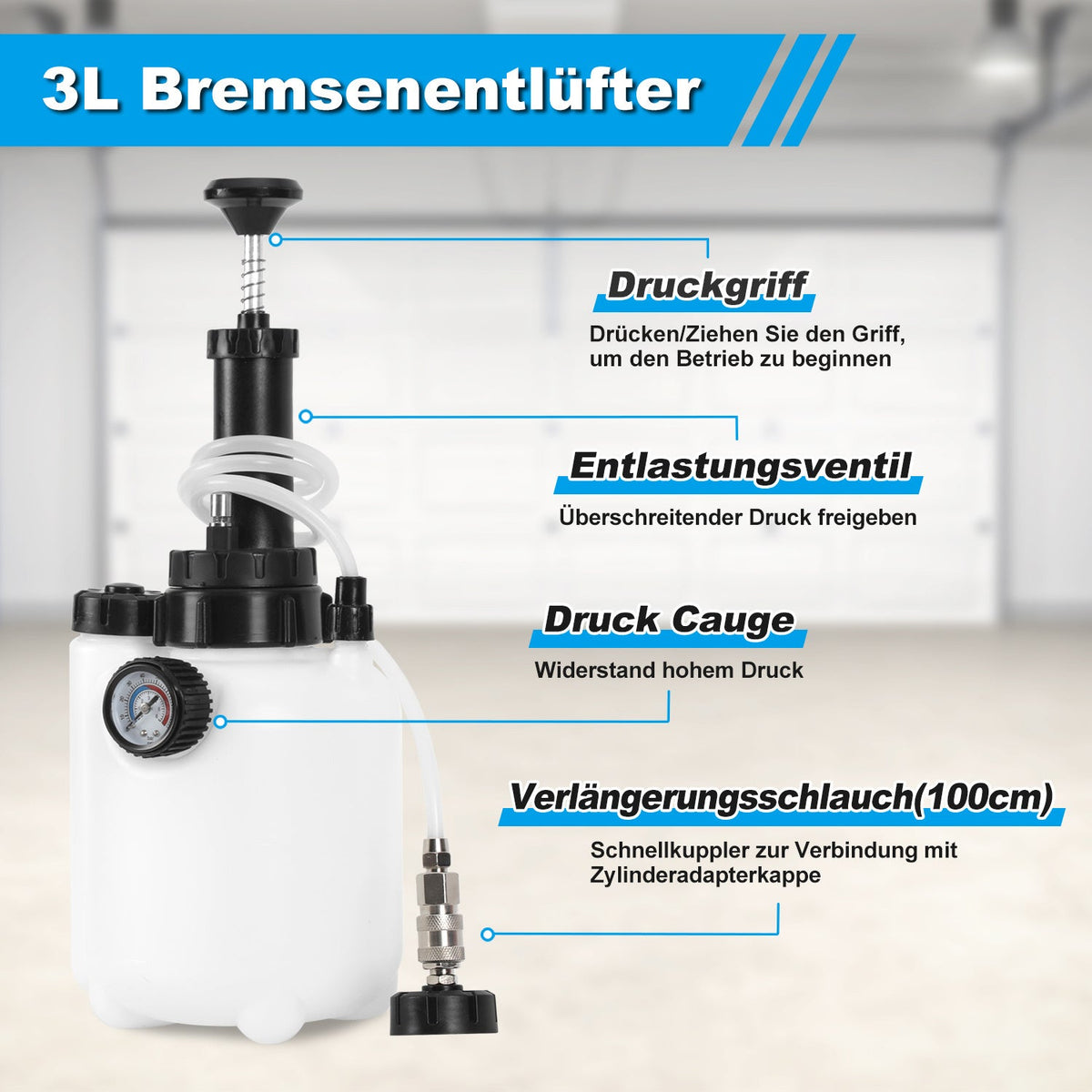 3L Bremsflüssigkeits-Entlüftungsgerät mit 1L Auffangbehälter