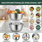 3-in-1 Rührschüssel-Set aus Edelstahl mit Reibe und Sieb