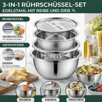 3-in-1 Rührschüssel-Set aus Edelstahl mit Reibe und Sieb