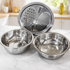 3-in-1 Rührschüssel-Set aus Edelstahl mit Reibe und Sieb