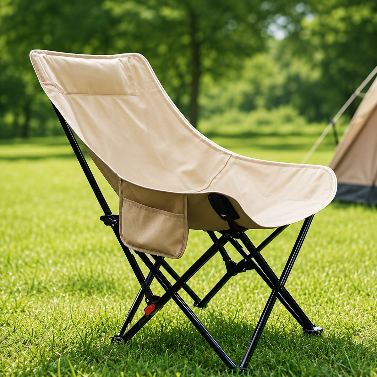 Portable Heavy-Duty Folding Camping Chair with High-Back Breathable Canvas