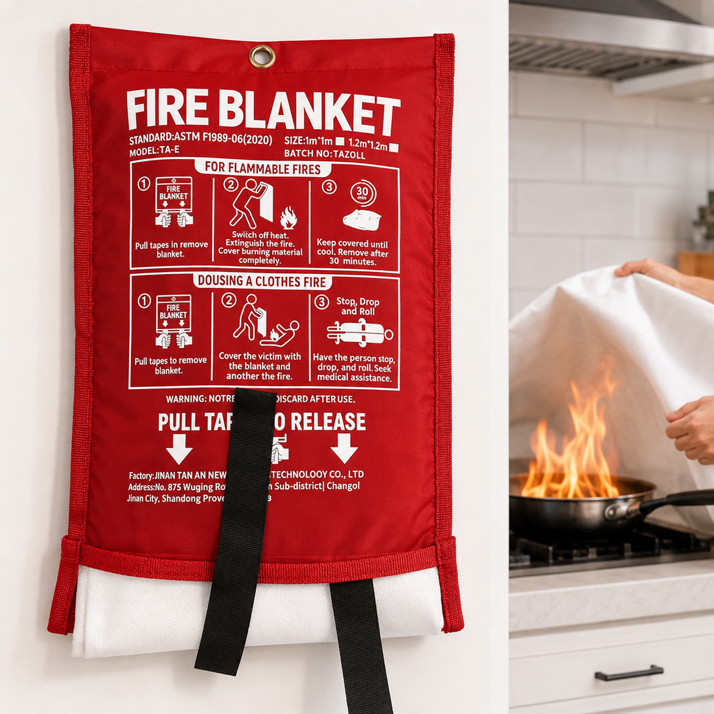 Fire safety blanket with quick release pouch