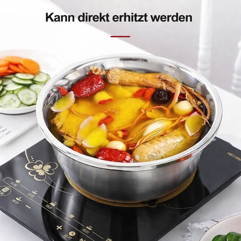 3-in-1 Rührschüssel-Set aus Edelstahl mit Reibe und Sieb
