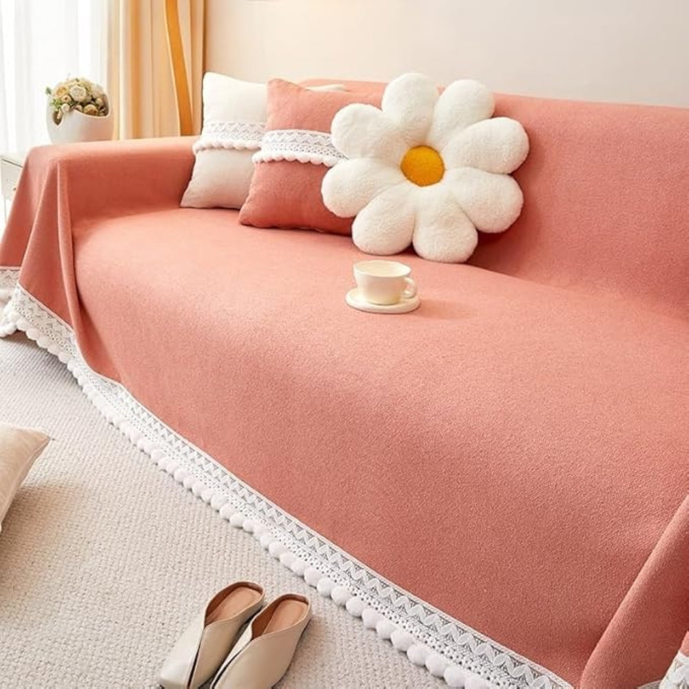 Classic Chenille Lace Edge Sofa Cover