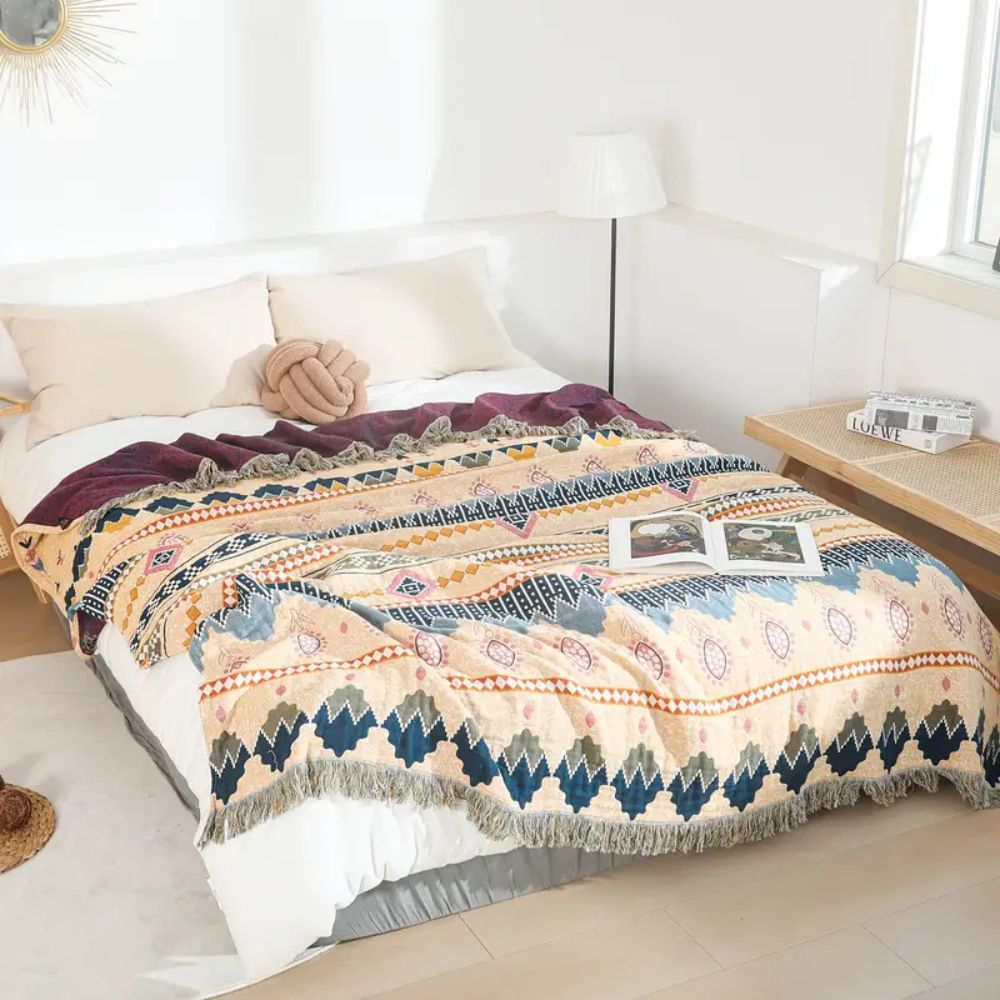 Cozy Artisan Patterned Cotton Throw Blanket