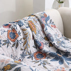 Rustic cotton blanket with floral pattern