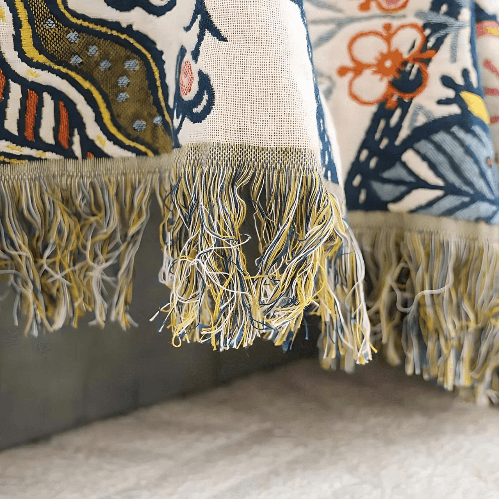 Rustic cotton blanket with floral pattern