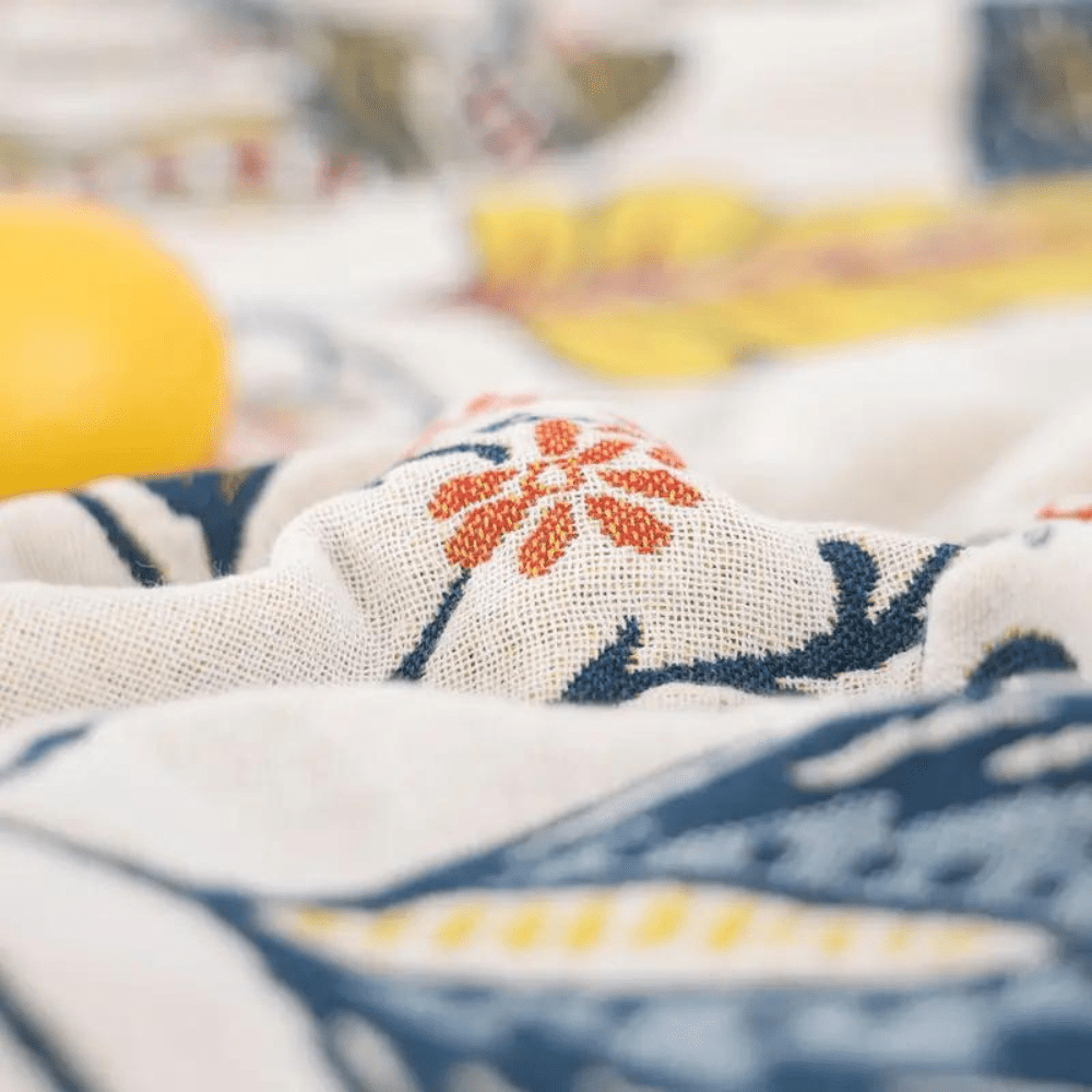 Rustic cotton blanket with floral pattern