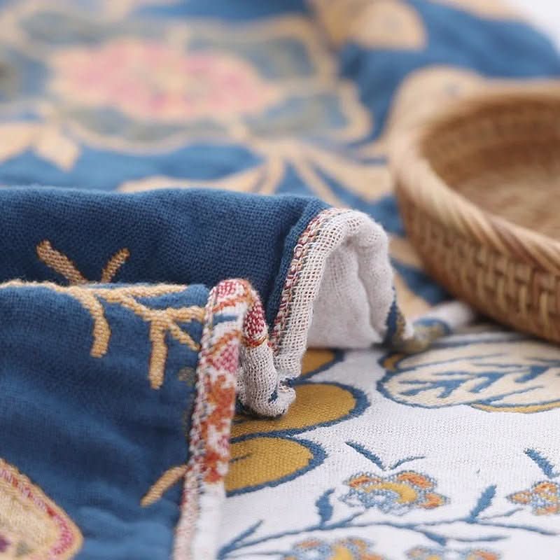 Rustic cotton blanket with floral pattern