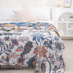 Rustic cotton blanket with floral pattern