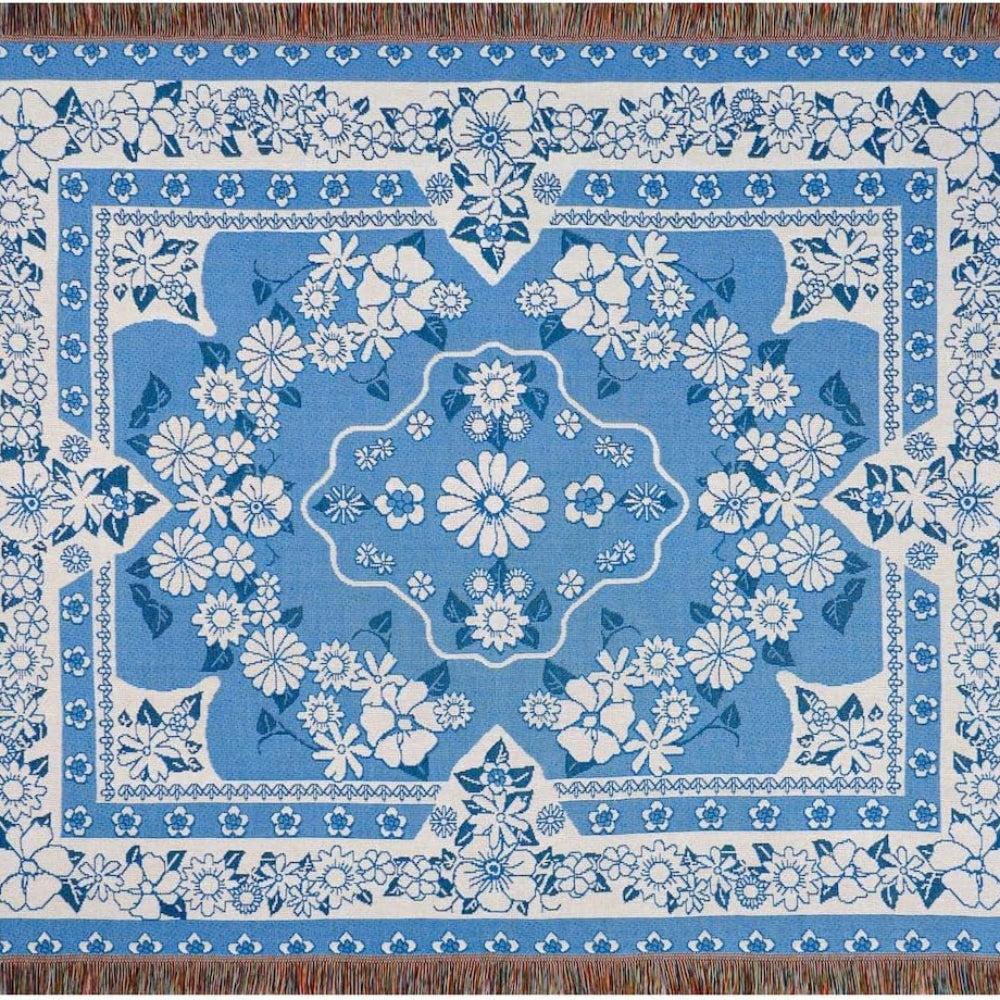 Blue Daisy Bloom Boho Travel Blanket