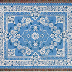 Blue Daisy Bloom Boho Travel Blanket