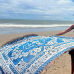 Blue Daisy Bloom Boho Travel Blanket