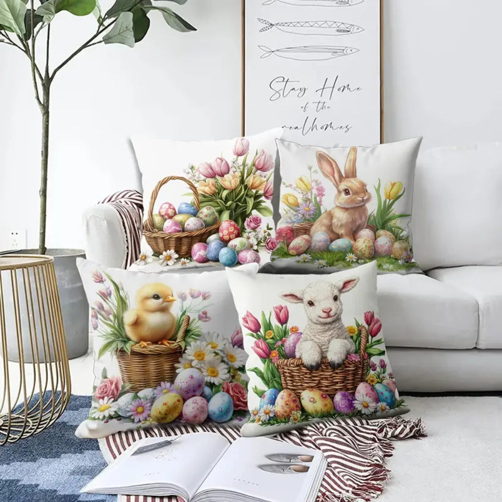 Easter Floral Bunnies Cushion Cover | 4pcs Set