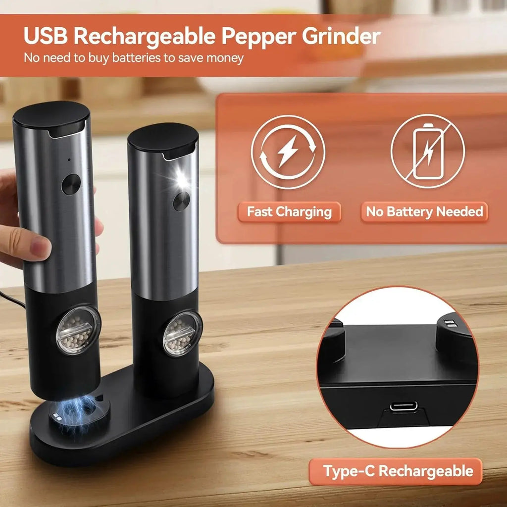 Elektrisches Gewürzmühlen-Set mit USB-C-Ladestation