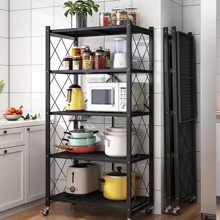 5-Tier Foldable Metallic Kitchen Rack