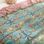 Greenery Floral Cotton Tassel Blanket