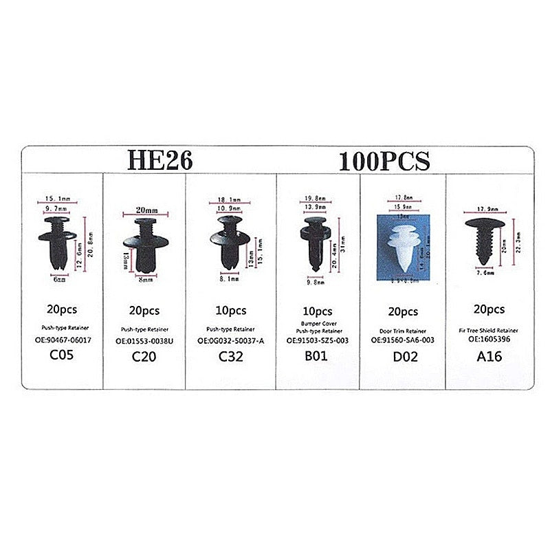 100-teiliges Auto-Befestigungsclip-Set
