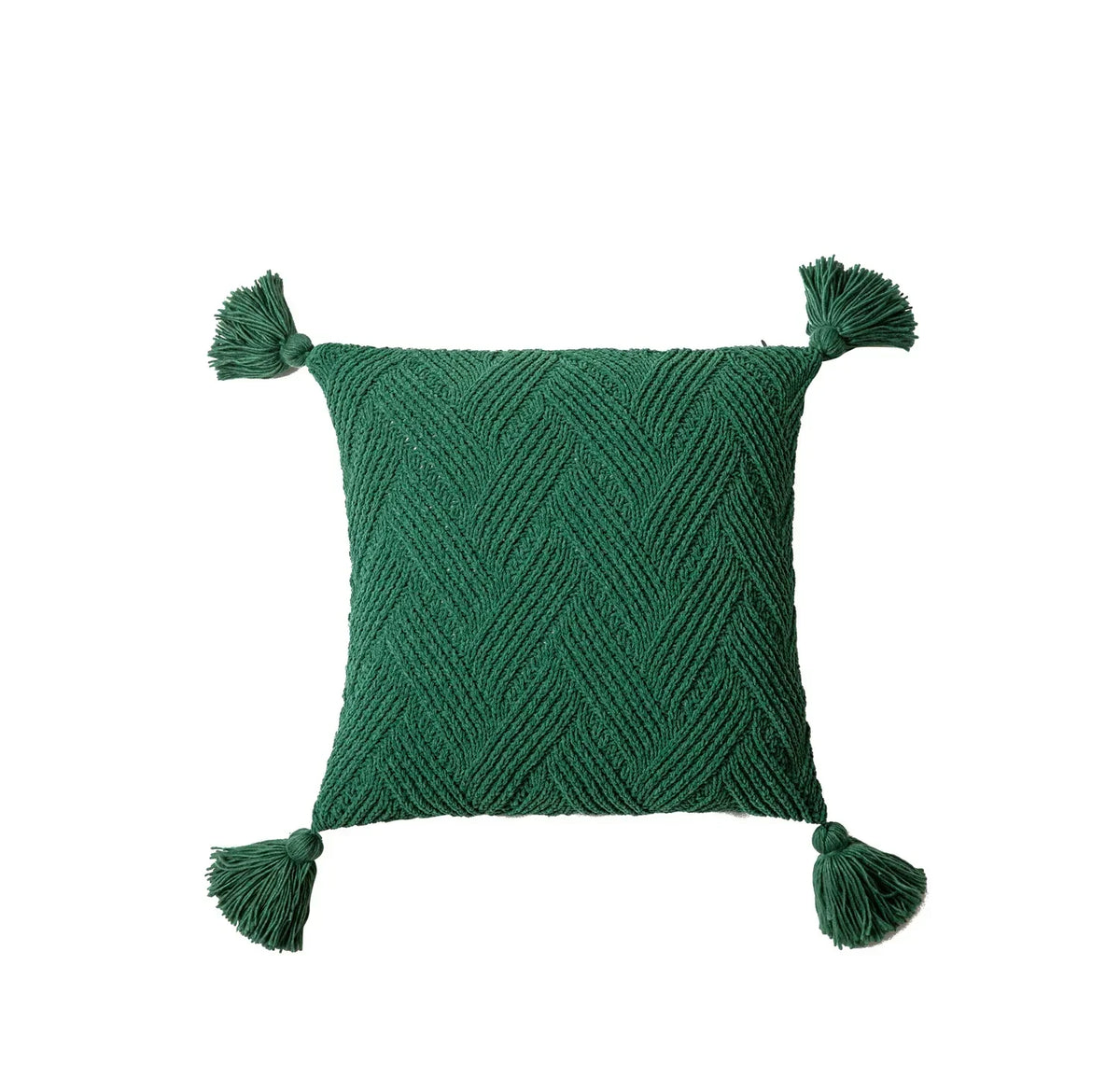 Schicker Chenille-Kissenbezug mit nordischen Bommeln