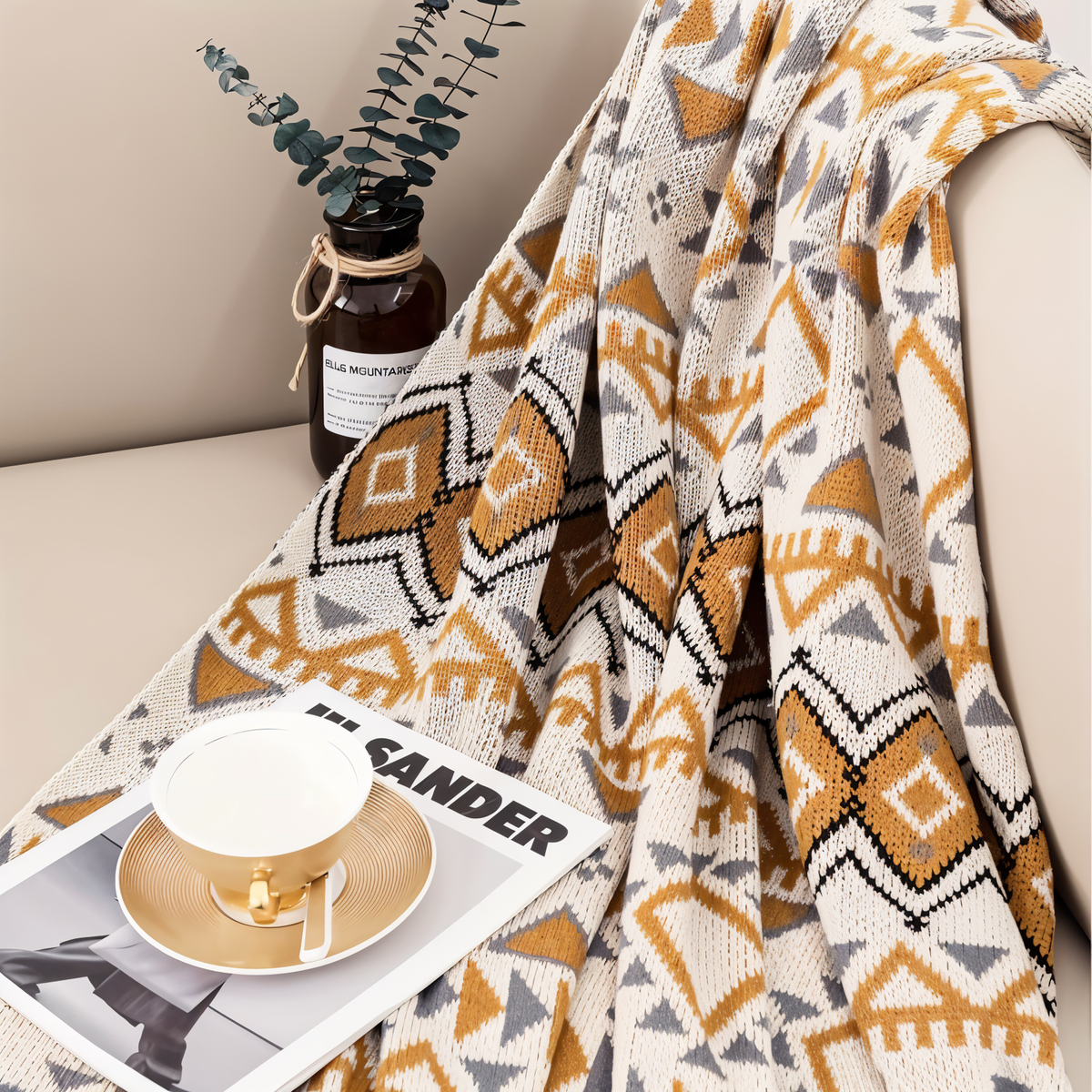 Geometrische Boho-Fleece-Decke