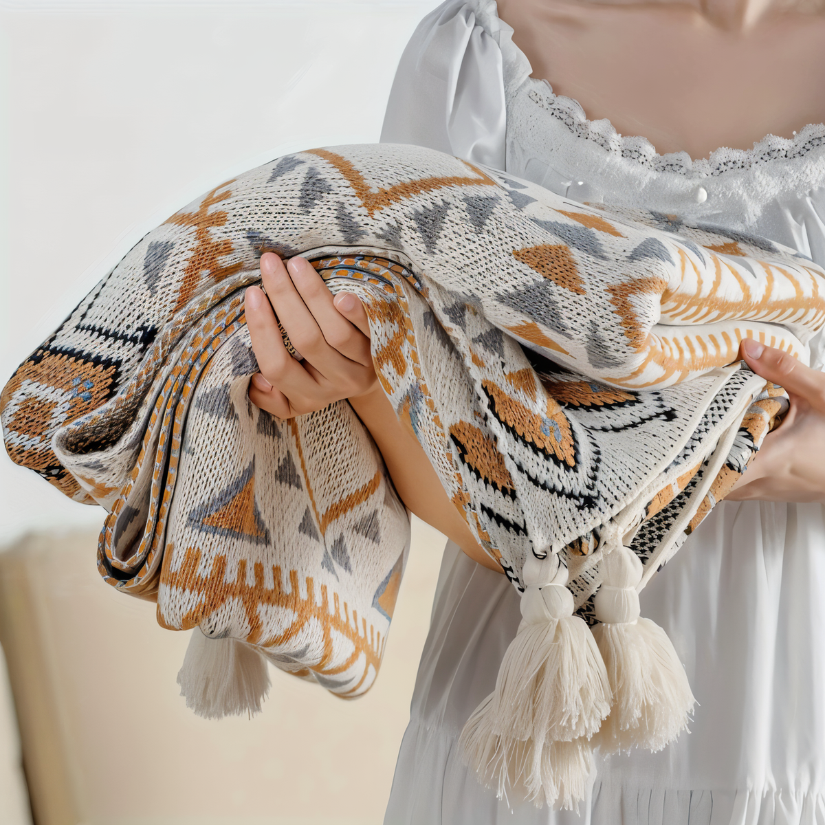 Geometrische Boho-Fleece-Decke